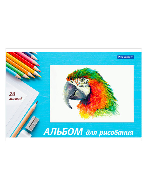 Альбом для рисования, А4, 20 л., скоба, обложка картон, BRAUBERG, 200х283 мм, 