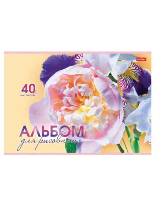 Альбом для рисования А4 40 л., скоба, обложка картон, HATBER, 205х290 мм, 