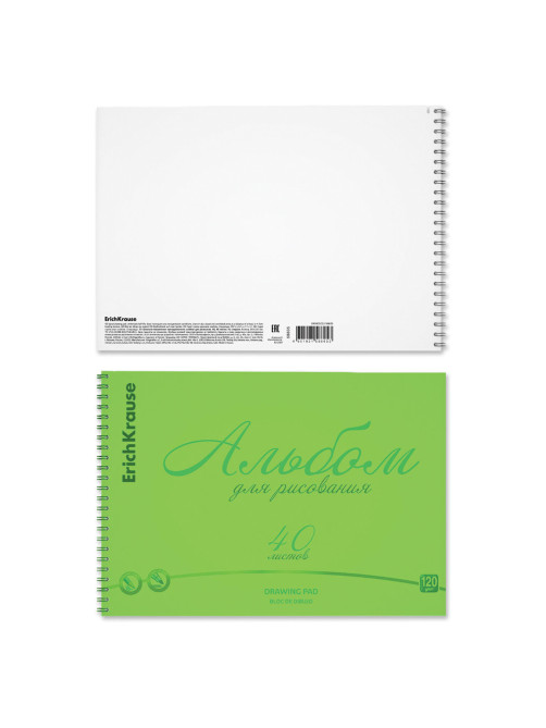 Альбом для рисования обложка пластик, А4, 40 л., гребень, 120 г/м2, перфорация, Erich Krause, 