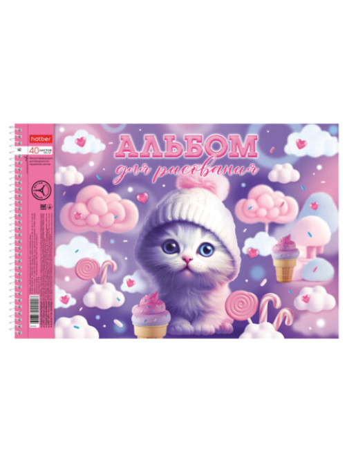 Альбом для рисования А4 40 л., спираль, металлизация + выборочный лак, HATBER, 198х300 мм, 