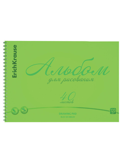 Альбом для рисования обложка пластик, А4, 40 л., гребень, 120 г/м2, перфорация, Erich Krause, 