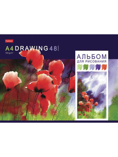 Альбом для рисования, А4, 48 листов, скоба, обложка картон, HATBER, 205х290 мм, 
