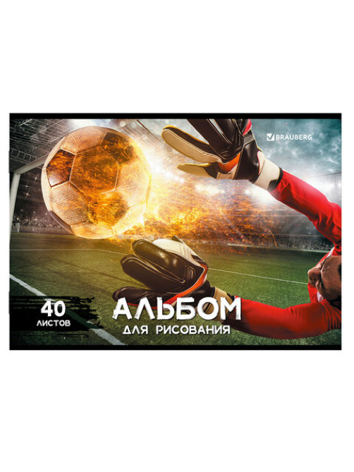 Альбом для рисования А4, 40 листов, скоба, обложка картон, BRAUBERG, 205х290 мм, 