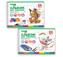 Альбом для акварели А4 24 л., бумага 180 г/м2, гребень, обложка картон, BRAUBERG KIDS, 