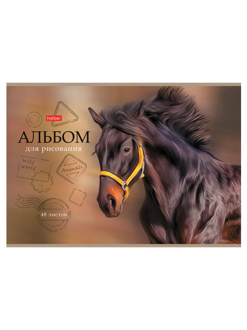 Альбом для рисования А4 48 л., скоба, матовая ламинация, тиснение, HATBER, 205х290 мм, 