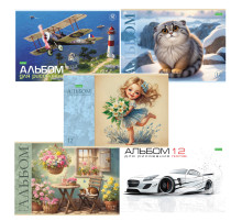 Альбом для рисования А4 12 л., скоба, обложка офсет, HATBER ECO, 205х290 мм, Ассорти (5 видов), 085250, 12А4C