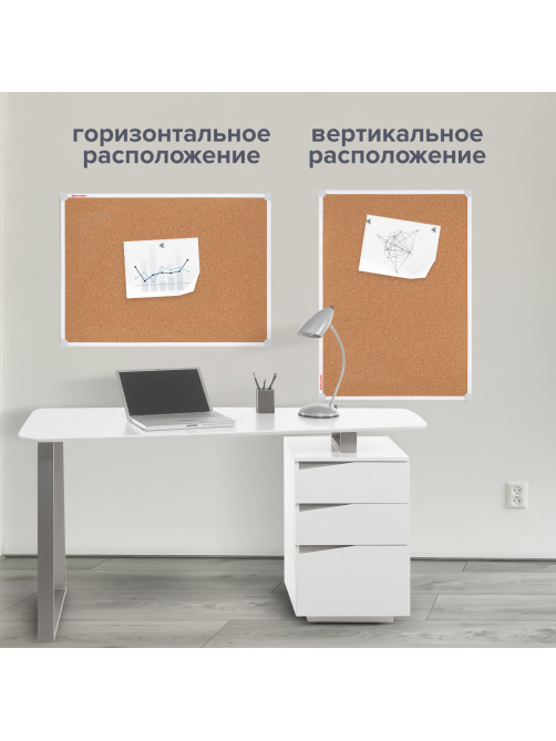 Доска пробковая 70х50 см, ПВХ-рамка, ГАРАНТИЯ 10 ЛЕТ, РОССИЯ, BRAUBERG, 238188