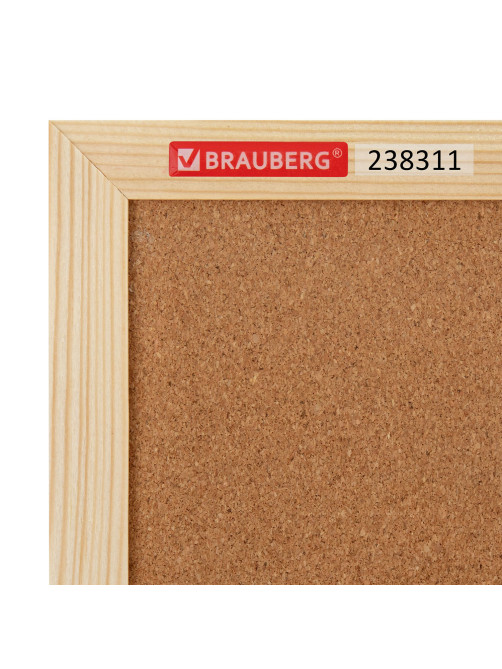 Доска пробковая для объявлений 60х90 см, деревянная рамка, BRAUBERG Wood, 238311