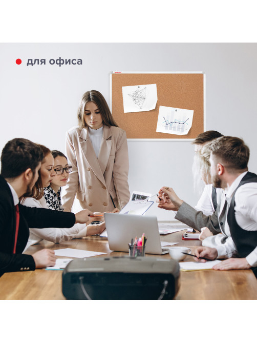 Доска пробковая 70х50 см, алюминиевая рамка, ГАРАНТИЯ 10 ЛЕТ, РОССИЯ, BRAUBERG, 238187