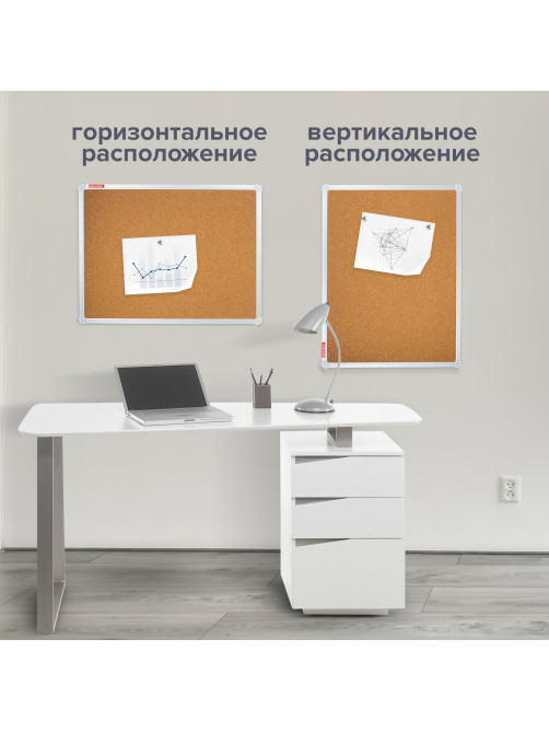 Доска пробковая для объявлений 45х60 см, алюминиевая рамка, ГАРАНТИЯ 10 ЛЕТ, РОССИЯ, BRAUBERG, 231711