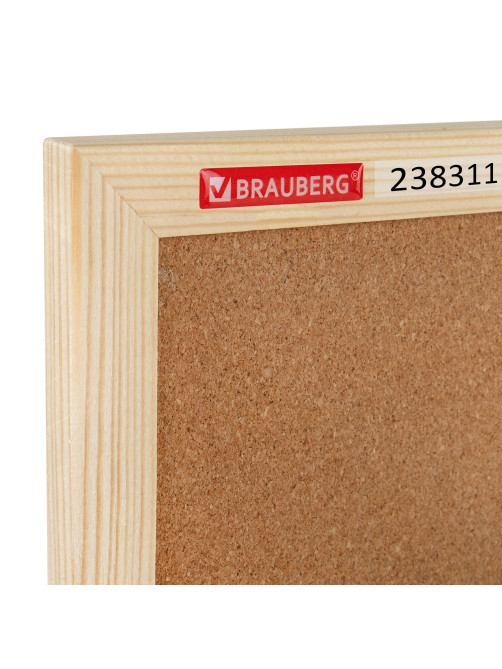 Доска пробковая для объявлений 60х90 см, деревянная рамка, BRAUBERG Wood, 238311