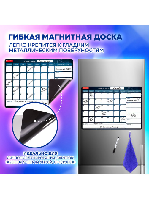 Планинг на холодильник магнитный НА МЕСЯЦ 42х30 см, с маркером и салфеткой, BRAUBERG, 237849