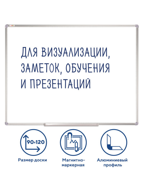 Доска магнитно-маркерная 90х120 см, алюминиевая рамка, ГАРАНТИЯ 10 ЛЕТ, STAFF, 235463