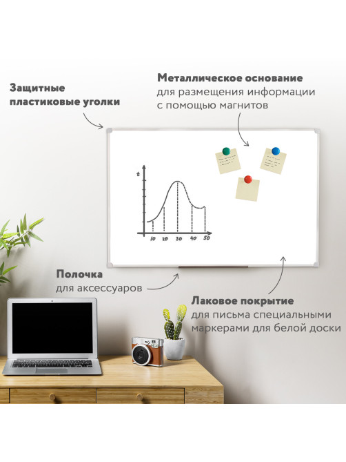 Доска магнитно-маркерная 60х90 см, ПВХ-рамка, ГАРАНТИЯ 10 ЛЕТ, РОССИЯ, STAFF, 236158