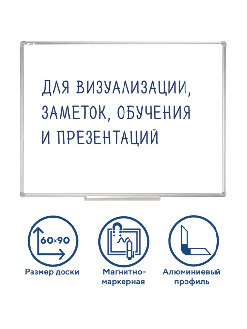 Доска магнитно-маркерная 60х90 см, алюминиевая рамка, Польша, STAFF Profit, 237721