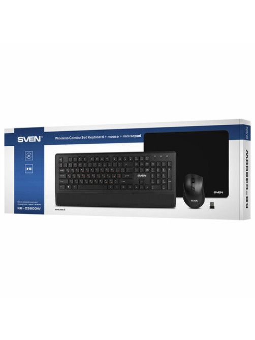 Набор беспроводной SVEN KB-C3800W, клавиатура, мышь 5 кнопок + 1 колесо-кнопка, коврик, SV-017293