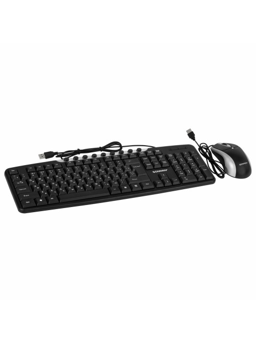 Набор проводной SONNEN KB-S110, USB, клавиатура 113 клавиш, мышь 3 кнопки, 1000 dpi, черный/серебристый, 513854
