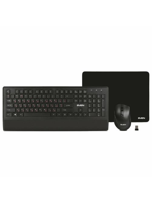 Набор беспроводной SVEN KB-C3800W, клавиатура, мышь 5 кнопок + 1 колесо-кнопка, коврик, SV-017293