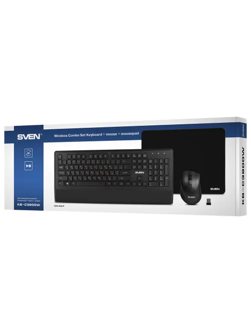 Набор беспроводной SVEN KB-C3800W, клавиатура, мышь 5 кнопок + 1 колесо-кнопка, коврик, SV-017293