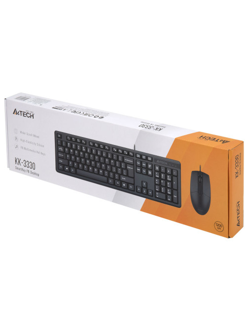 Набор проводной A4TECH KK-3330, USB, клавиатура 104 клавиши, мышь 2 кнопки + 1 кнопка-колесо, черная, 1530249