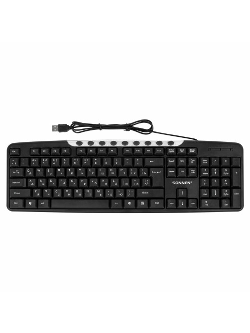 Набор проводной SONNEN KB-S110, USB, клавиатура 113 клавиш, мышь 3 кнопки, 1000 dpi, черный/серебристый, 513854