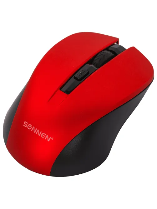Мышь беспроводная с бесшумным кликом SONNEN V18, USB, 800/1200/1600 dpi, 4 кнопки, красная, 513516
