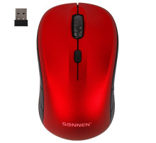 Мышь беспроводная SONNEN V-111, USB, 800/1200/1600 dpi, 4 кнопки, оптическая, красная, 513520