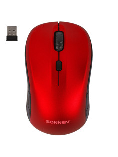 Мышь беспроводная SONNEN V-111, USB, 800/1200/1600 dpi, 4 кнопки, оптическая, красная, 513520
