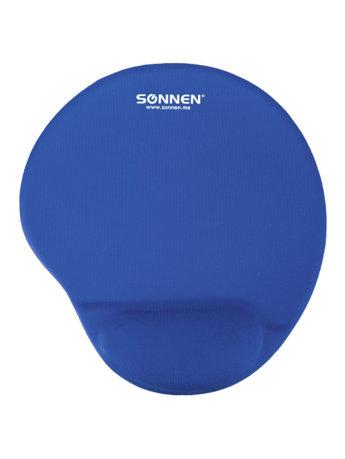 Коврик для мыши с подушкой под запястье SONNEN, полиуретан + лайкра, 250х220х20 мм, синий, 513300