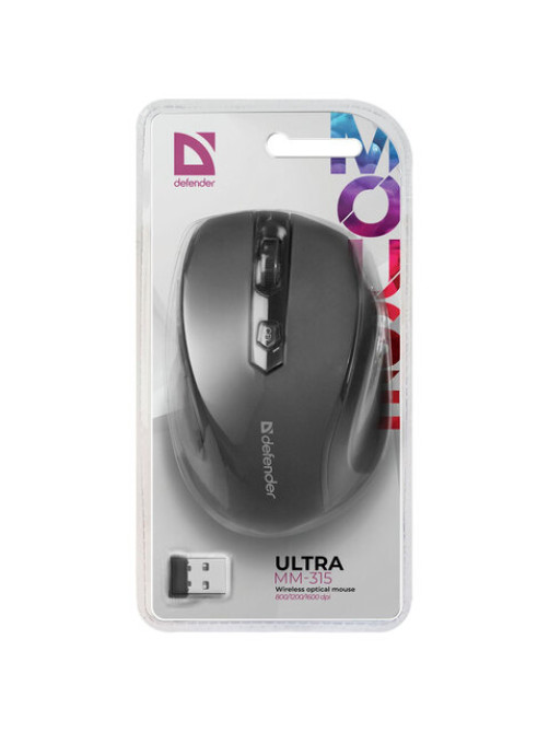 Мышь беспроводная DEFENDER Ultra MM-315, USB, 5 кнопок + 1 колесо-кнопка, оптическая, черная, 52315