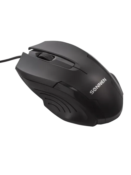 Мышь проводная SONNEN М-713, USB, 1000 dpi, 2 кнопки + колесо-кнопка, оптическая, черная, 512637