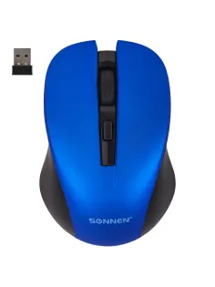 Мышь беспроводная с бесшумным кликом SONNEN V18, USB, 800/1200/1600 dpi, 4 кнопки, синяя, 513515