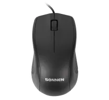 Мышь проводная SONNEN М-201, USB, 1000 dpi, 2 кнопки + колесо-кнопка, оптическая, черная, 512631