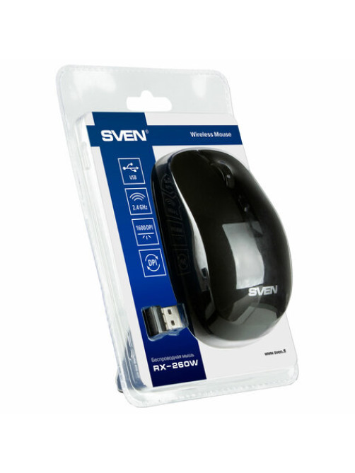 Мышь беспроводная SVEN RX-260W, 3 кнопки + 1 колесо-кнопка, оптическая, черная, SV-018, SV-018160