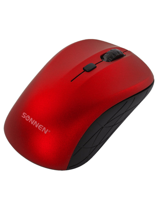 Мышь беспроводная SONNEN V-111, USB, 800/1200/1600 dpi, 4 кнопки, оптическая, красная, 513520