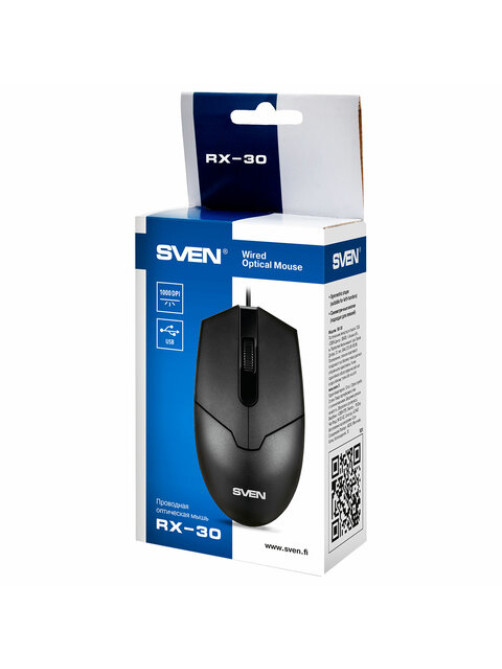 Мышь проводная SVEN RX-30, USB, 2 кнопки + 1 колесо-кнопка, оптическая, черная, SV-018, SV-018214