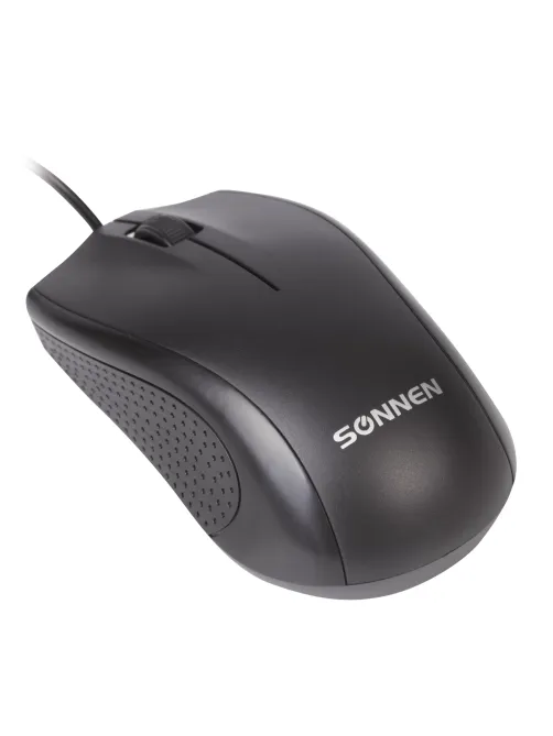 Мышь проводная SONNEN М-201, USB, 1000 dpi, 2 кнопки + колесо-кнопка, оптическая, черная, 512631