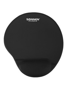Коврик для мыши с подушкой под запястье SONNEN, полиуретан + лайкра, 250х220х20мм, черный, 513299