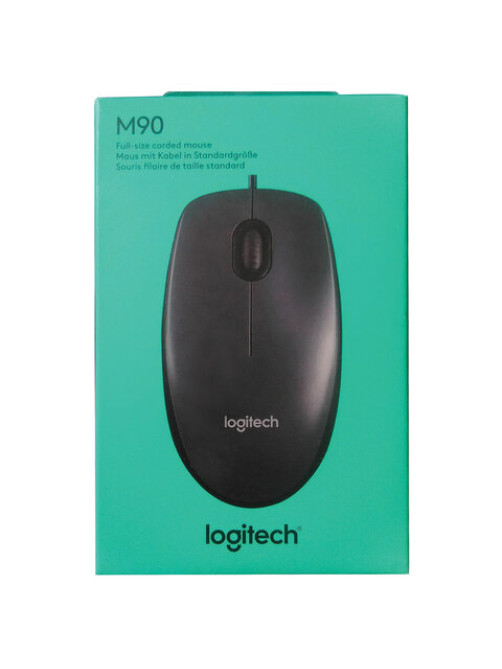 Мышь проводная LOGITECH M90, USB, 2 кнопки + 1 колесо-кнопка, оптическая, черная