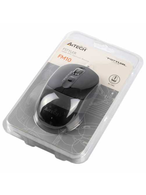 Мышь проводная A4TECH Fstyler FM10, USB, 3 кнопки + 1 колесо-кнопка, оптическая, черная, 1147673