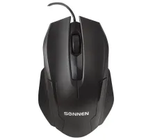 Мышь проводная SONNEN М-713, USB, 1000 dpi, 2 кнопки + колесо-кнопка, оптическая, черная, 512637