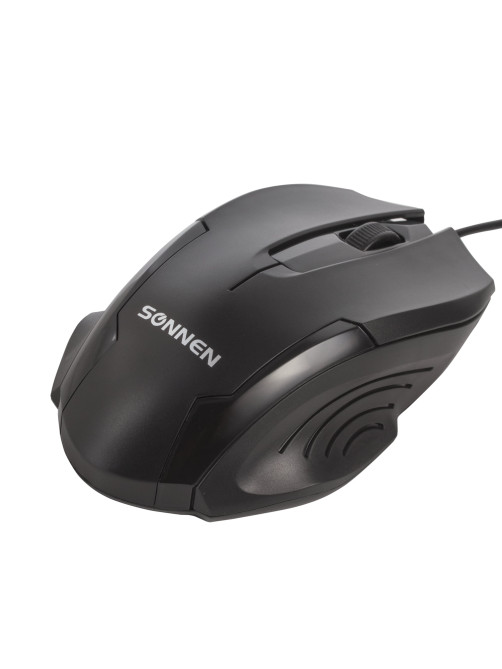 Мышь проводная SONNEN М-713, USB, 1000 dpi, 2 кнопки + колесо-кнопка, оптическая, черная, 512637
