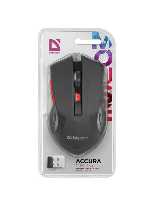 Мышь беспроводная DEFENDER Accura MM-275, USB, 5 кнопок + 1 колесо-кнопка, оптическая, черная, 52276