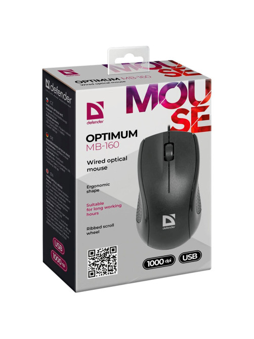 Мышь проводная DEFENDER Optimum MB-160, USB, 2 кнопки + 1 колесо-кнопка, оптическая, черная, 52160