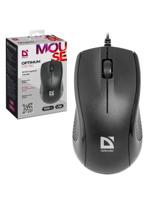 Мышь проводная DEFENDER Optimum MB-160, USB, 2 кнопки + 1 колесо-кнопка, оптическая, черная, 52160