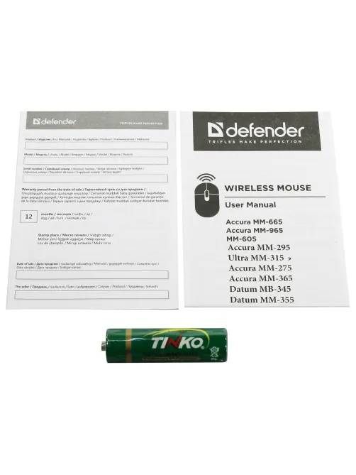 Мышь беспроводная DEFENDER Accura MM-275, USB, 5 кнопок + 1 колесо-кнопка, оптическая, черная, 52276