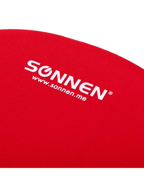 Коврик для мыши с подушкой под запястье SONNEN, полиуретан + лайкра, 250х220х20 мм, красный, 513301