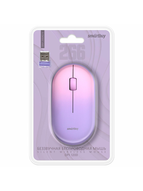 Мышь беспроводная бесшумная SMARTBUY 266AG-V, USB, 2 кнопки + 1 колесо, оптическая, фиолетовая, SBM-266AG-V