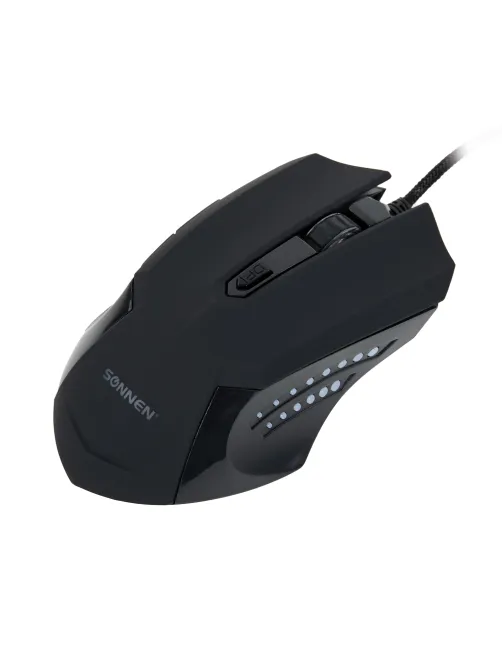 Мышь проводная SONNEN I3, пластик, 6 кнопок, 800-3200 dpi, LED-подсветка, черная, 513523