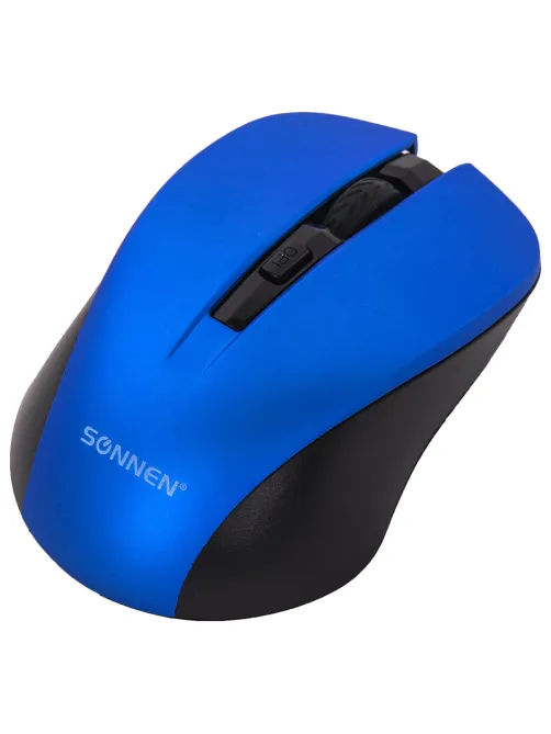 Мышь беспроводная с бесшумным кликом SONNEN V18, USB, 800/1200/1600 dpi, 4 кнопки, синяя, 513515